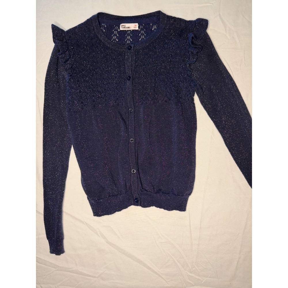 Epic Threads girls sz M Sparkly Navy Blue Cardigan tea party fancy